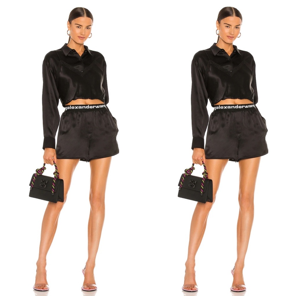 Alexander Wang Black Logo Elastic Silk Boxer Short